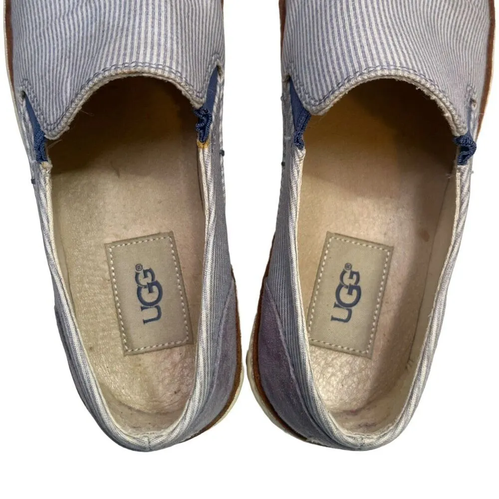Ugg Australia Adley Boat Shoes Slip On Sneaker Women Blue Stripe Canvas Size 6.5 - Image 9