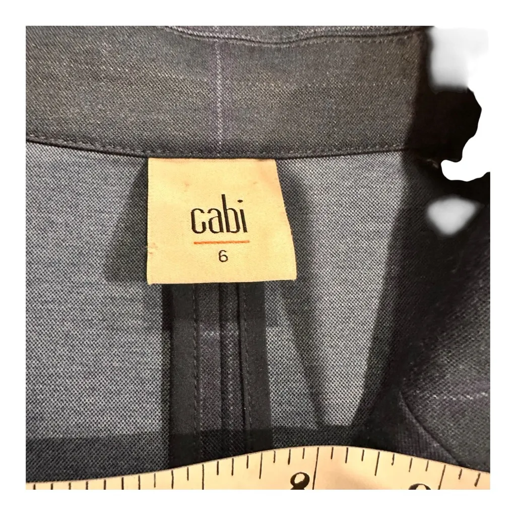 CAbi  Navy Windowpane Peplum Blazer Jacket Size 6 Tailored Workwear Check Print - Image 7