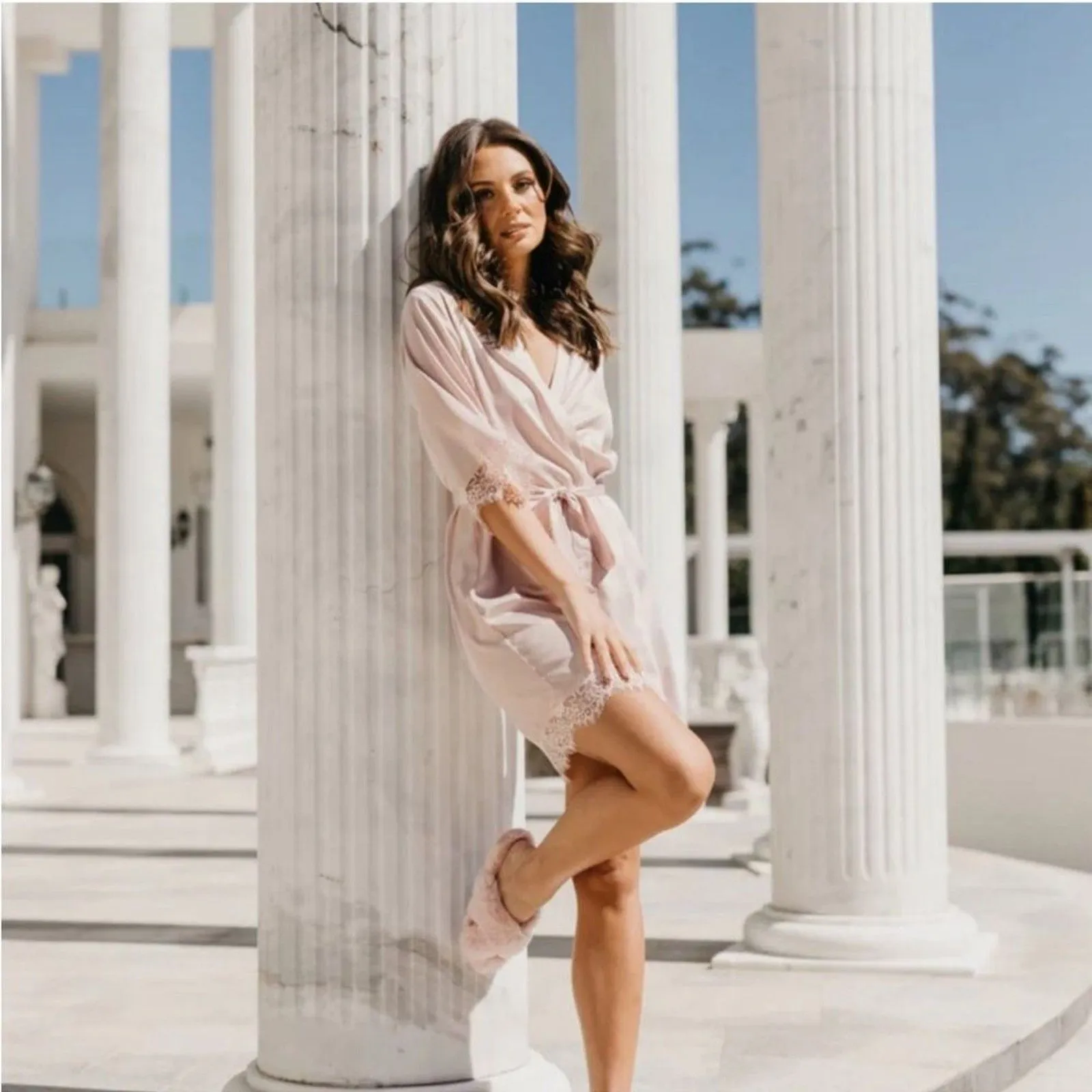 Le Rose Josie Bella Jersey Lace Trim Robe Lilac Size S/M New in Bag Purple - Image 7