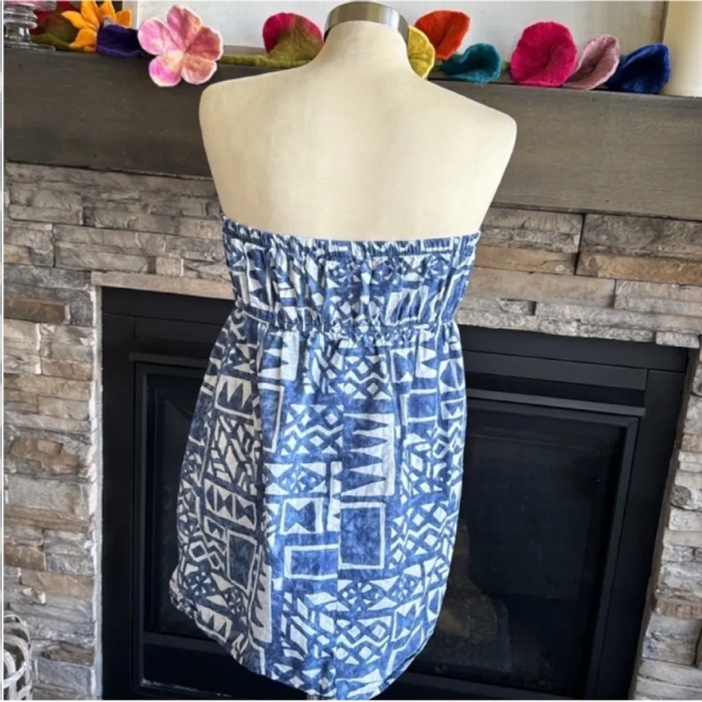 Reyn Spooner Blue Geometric Strapless Top Size L - Image 2