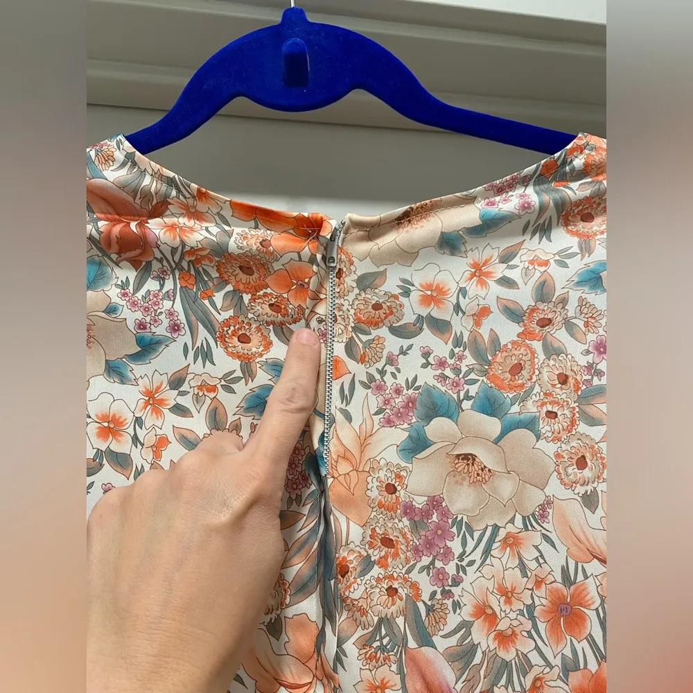 VTG Peach Orange Floral Print Short Sleeve Midi Dress - Image 7