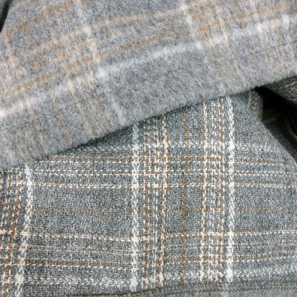 World Market Poncho One Size Cecil Gray Brushed Plaid Funnel Neck Lounge Pocket - Image 15