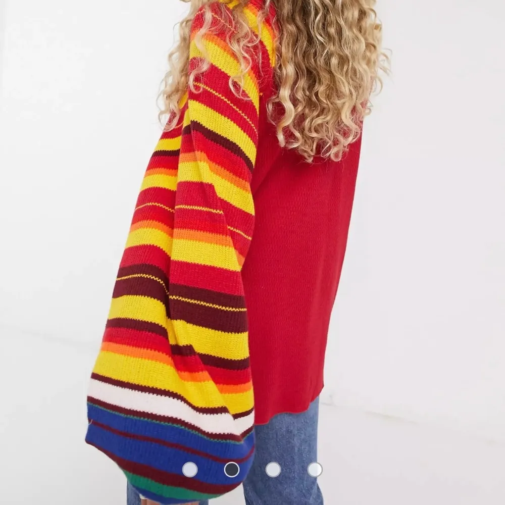 Free People Rainbow Dreams Oversized Sleeve Sweater Top Size XS Red Multicolor - Image 9