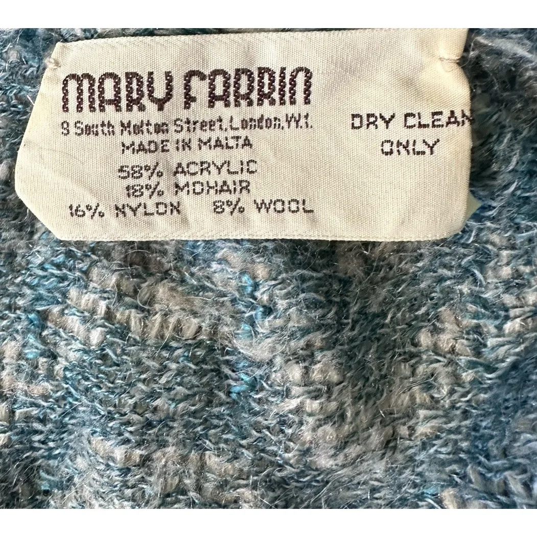Vintage Mary Farrin Knit Vest Top M | Malta Mohair Wool Blend Chevron Boho 70s M Blue Size M - Image 6