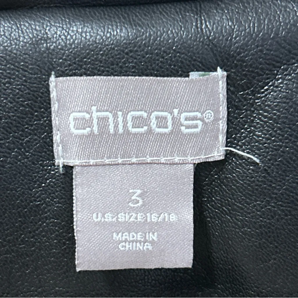 Chicos Blazer Jacket Women Size 18 Black Professional Faux Leather Edgy Evening - Image 3