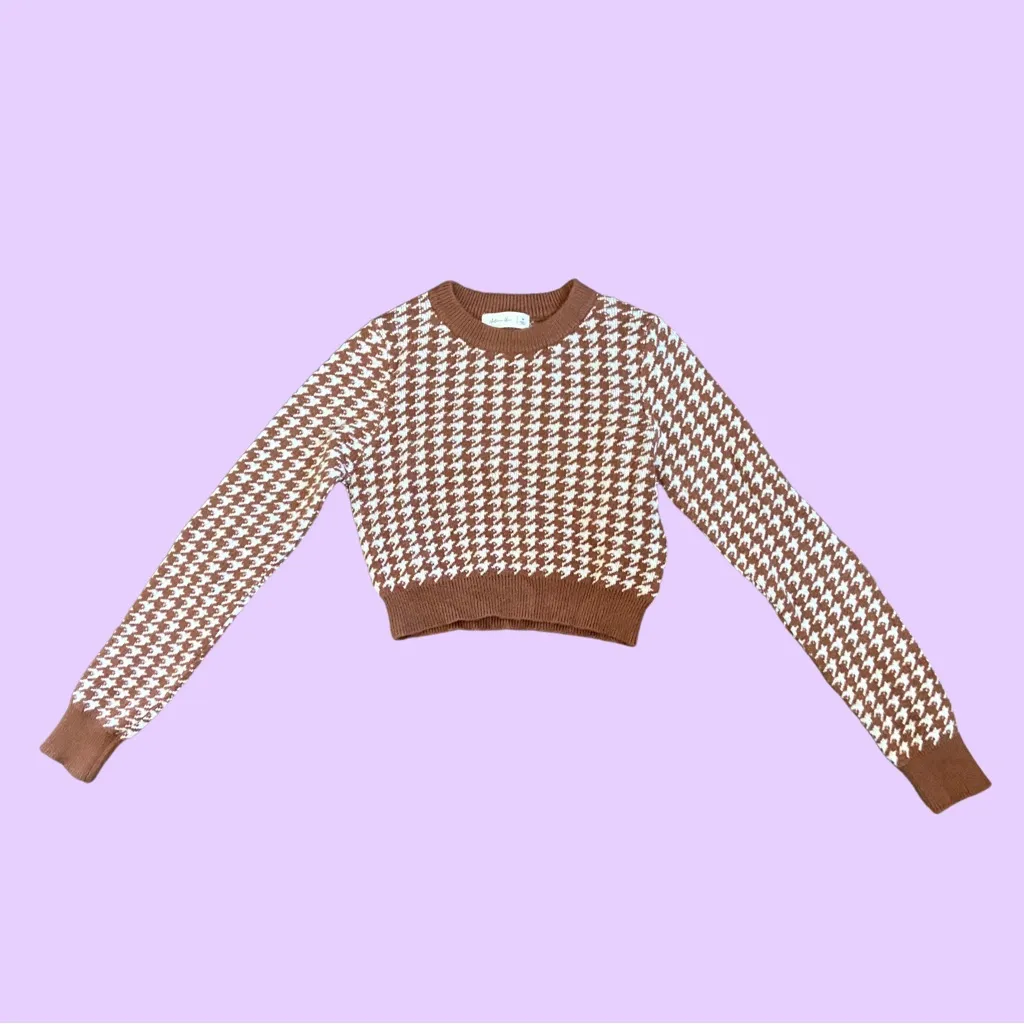 Houndstooth print cropped knit sweater 🔥 - Image 2