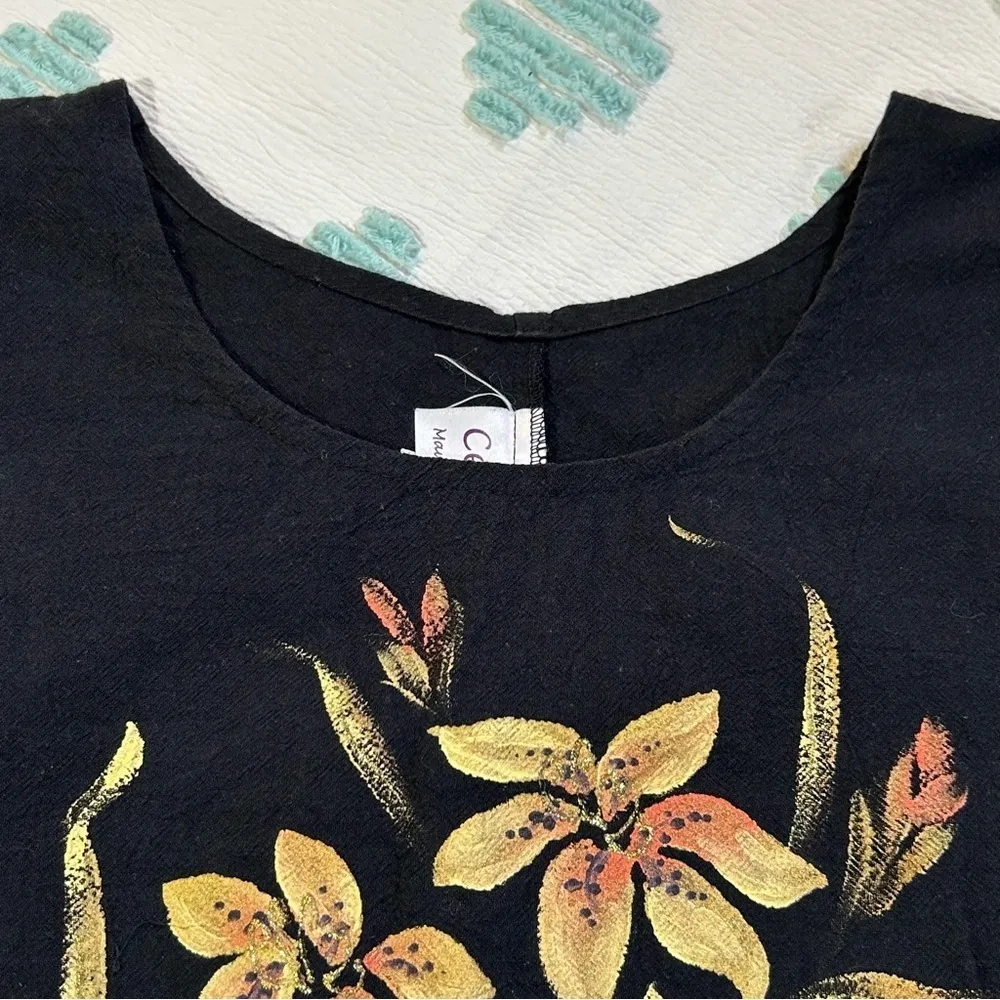 Vintage Celine Hand Painted Maui Tunic Cap Sleeve Top Size Black Size XL - Image 5