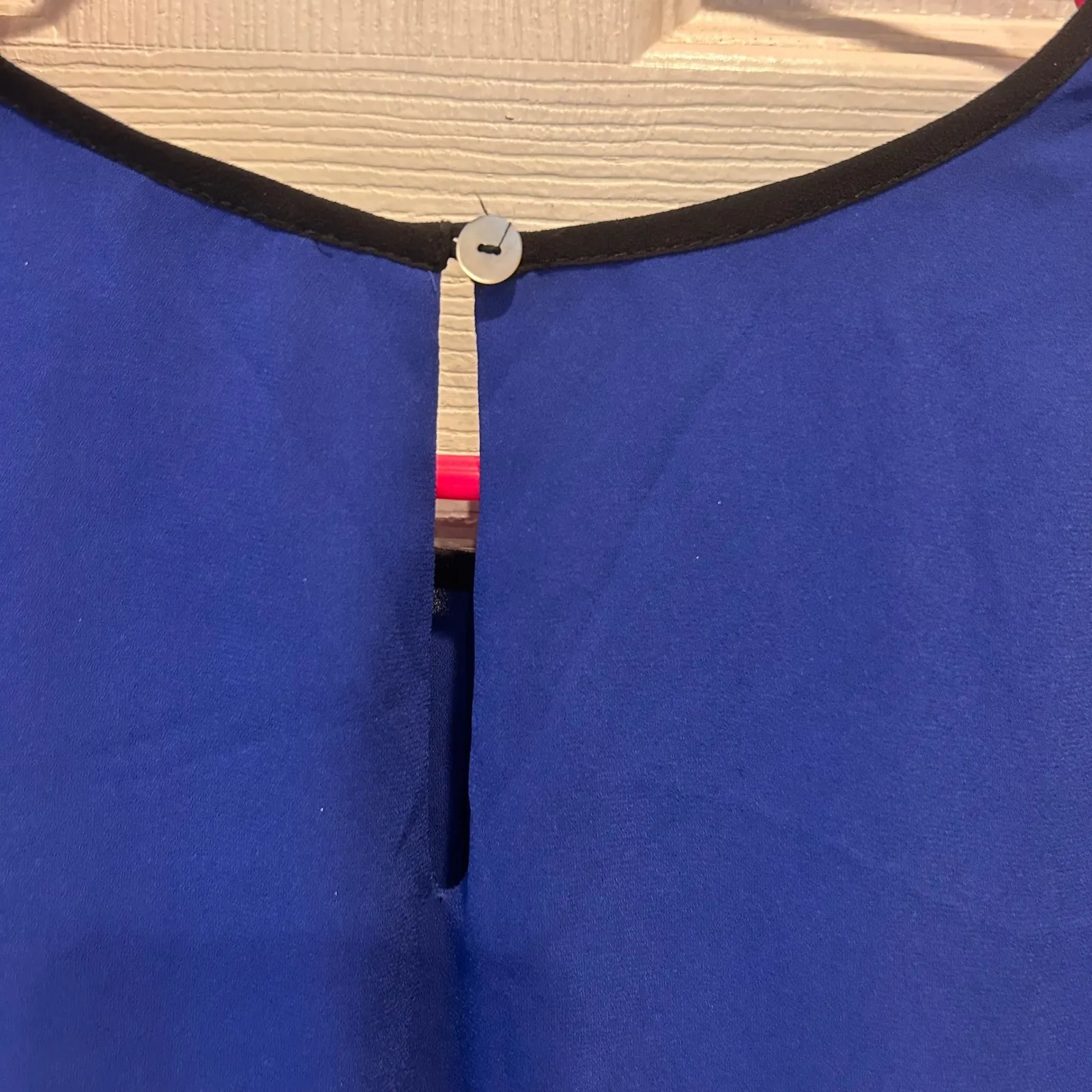 Daniel Rainn Royal Blue Black Mesh Panel Sheer Sleeve Keyhole Button Top Size S - Image 7