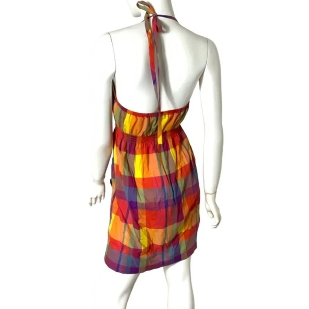 Old Navy Multicolor Fall plaid halter neck dress pockets open back‎ Medium - Image 3
