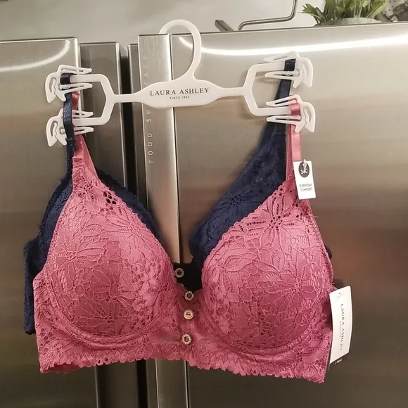 đź’•LAURA ASHLEYđź’• 2 Pack Bras ~ Pink & Blue Lace 34C NWT - Image 1