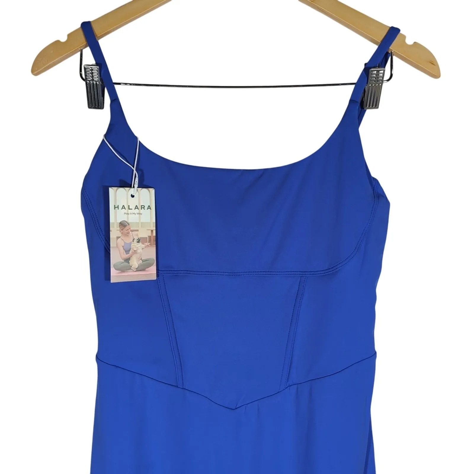 HALARA Blue Square Neck Corset Detail Midi Dress With Slit Size S‎ - Image 3