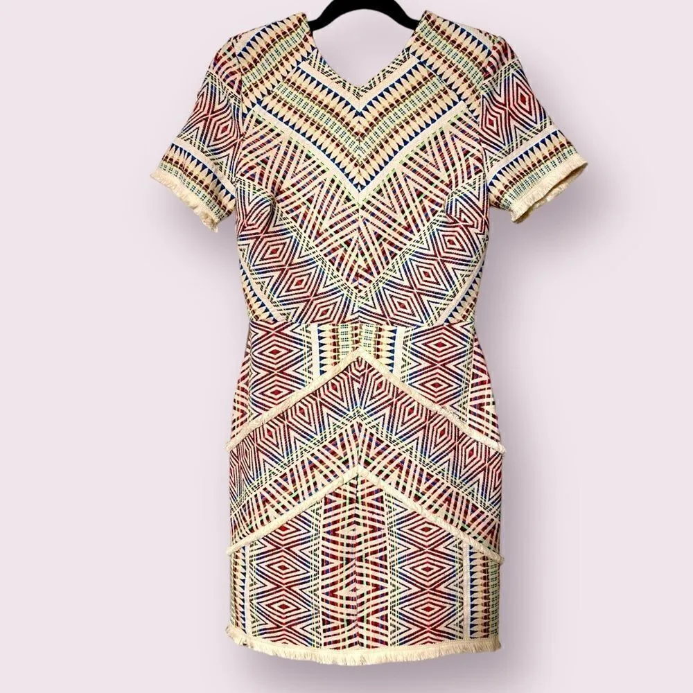 Adelyn Rae Embroidered Dress Fringe Exposed Zipper Back Cut Outs Size S - Image 3