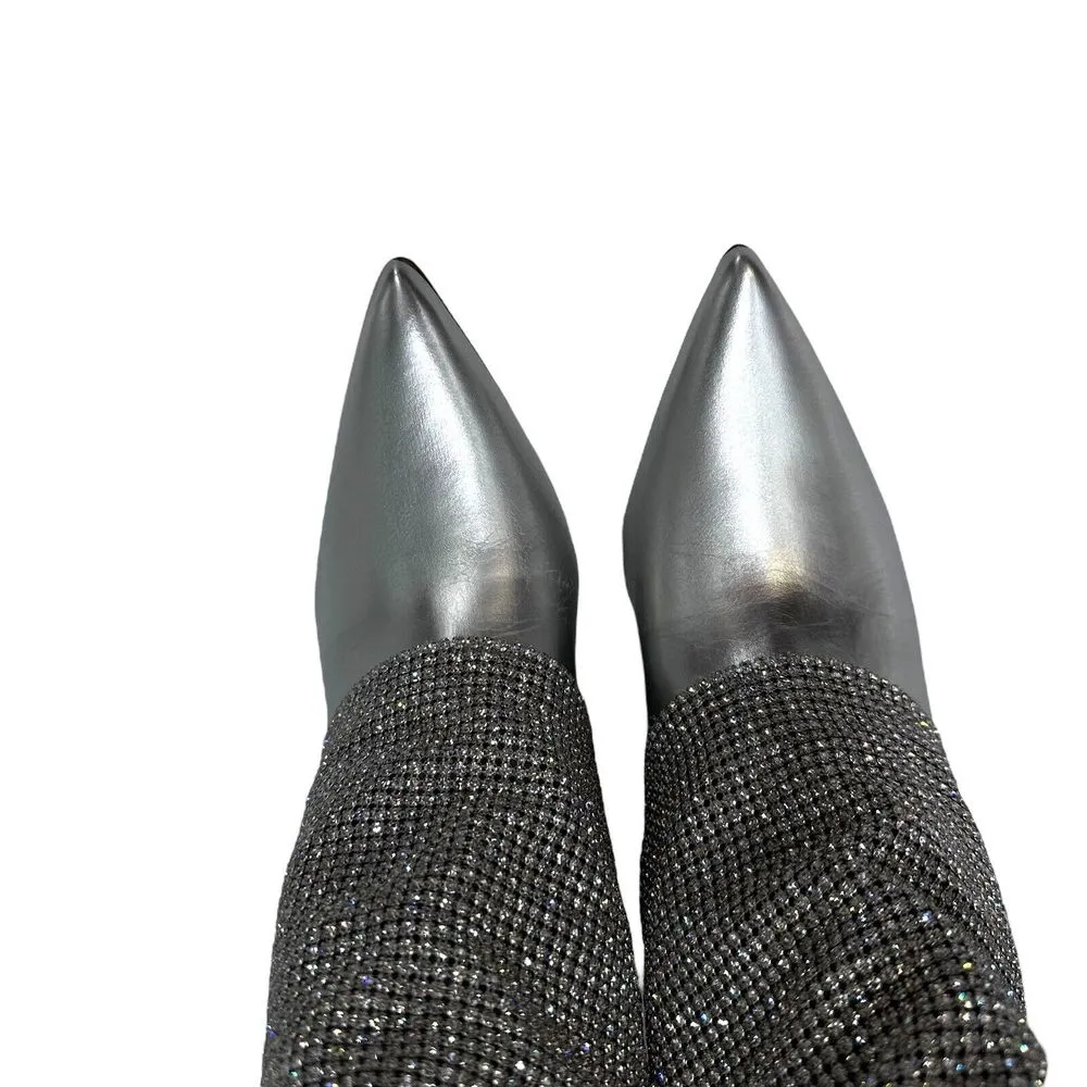 Steve Madden Size 5.5 M Riski Wedge Rhinestone Boot Silver Embellished Crystal‎ - Image 4