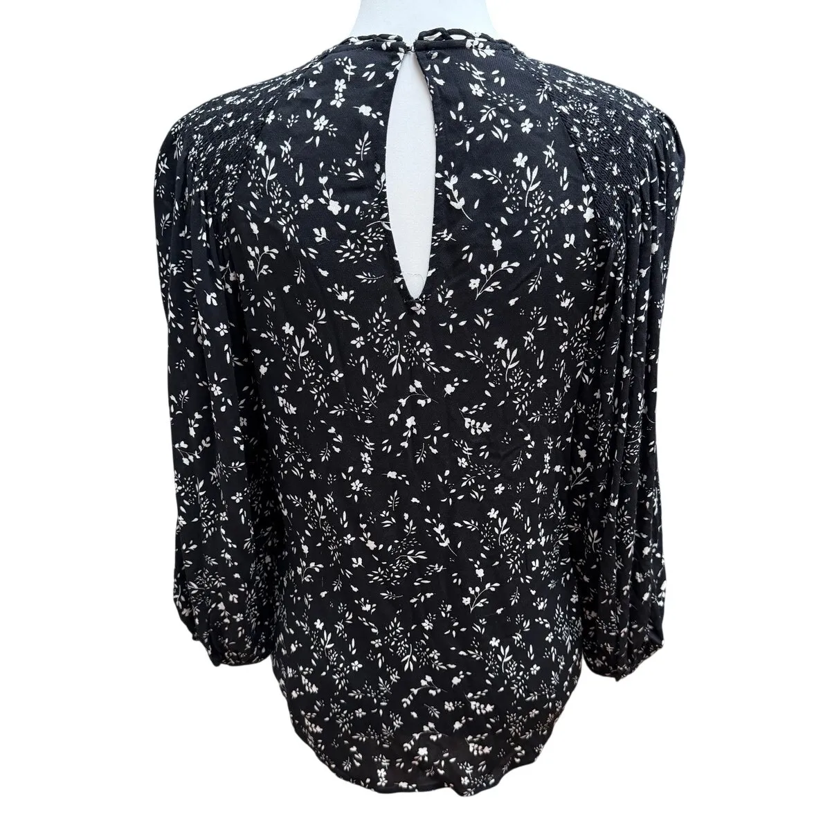Joie Floral Blouse Women XS Black White Viscose Long Sleeve Keyhole Relaxed Top - Image 4