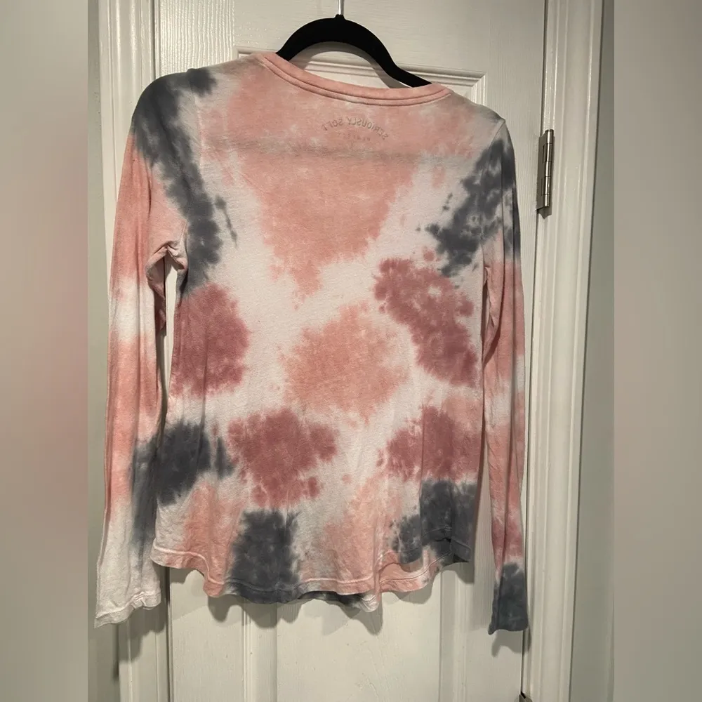 Aero Size S Seriously Soft Perfect V Link Gray Tie Dye Long Sleeve Tee Shirt - Image 7