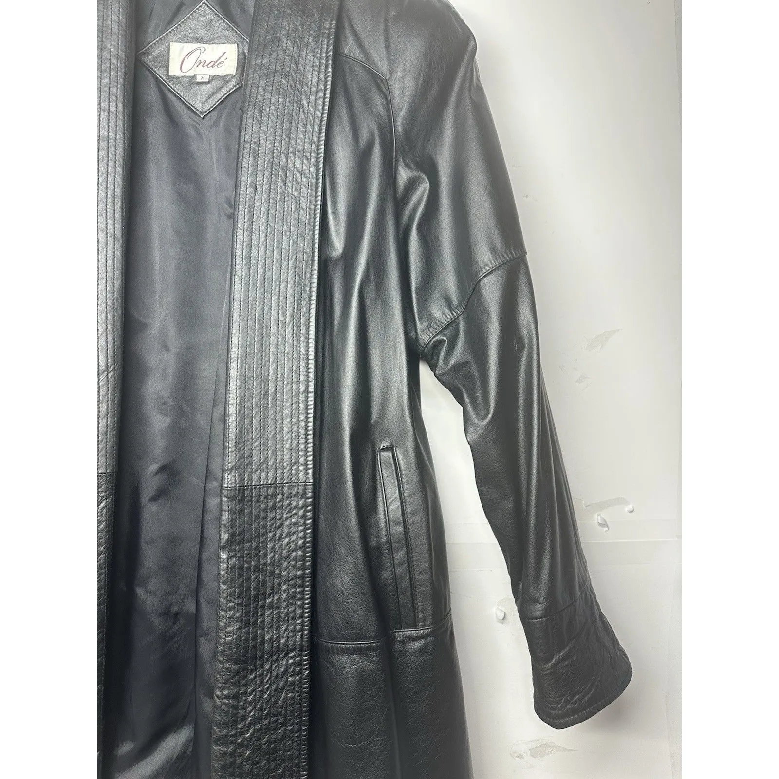 Women’s Onde Black Genuine Leather Jacket Long Moto Style Size Medium Size L - Image 7