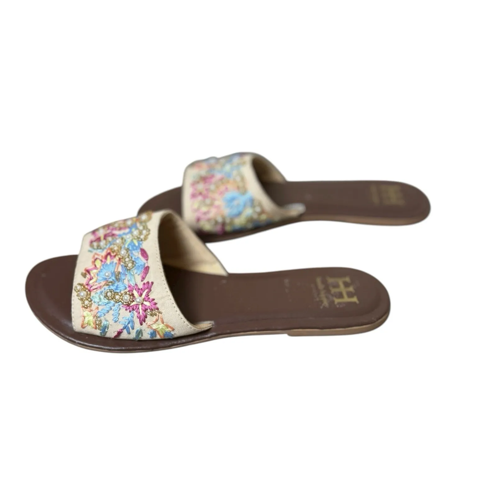 Haute Hippie Cream Embroidered Embellished Womens Flat Sandals 9.5 Fits Small‎ - Image 6