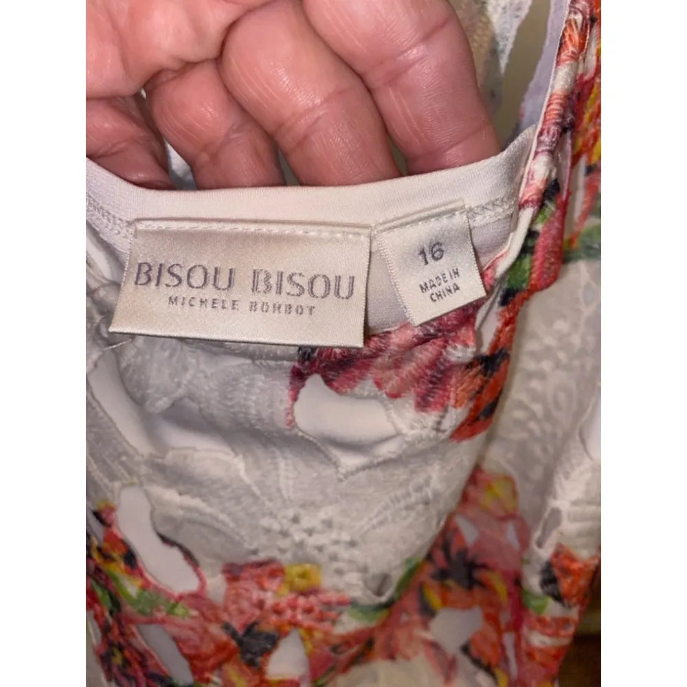 Women's Bisou Bisou Floral Dress Size 16 White Pink - Image 2