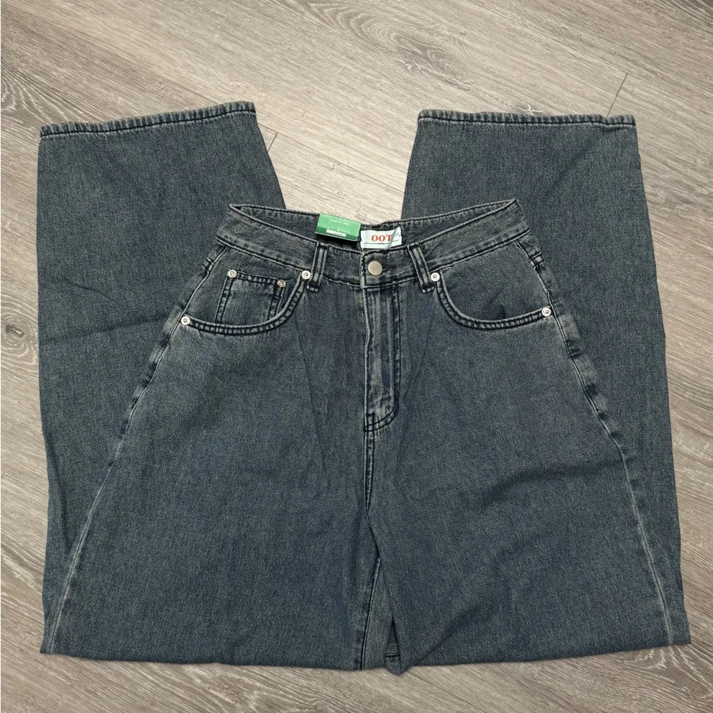 vintage inspired dark wash denim baggy boyfriend wide leg jeans Blue Size 26 - Image 3