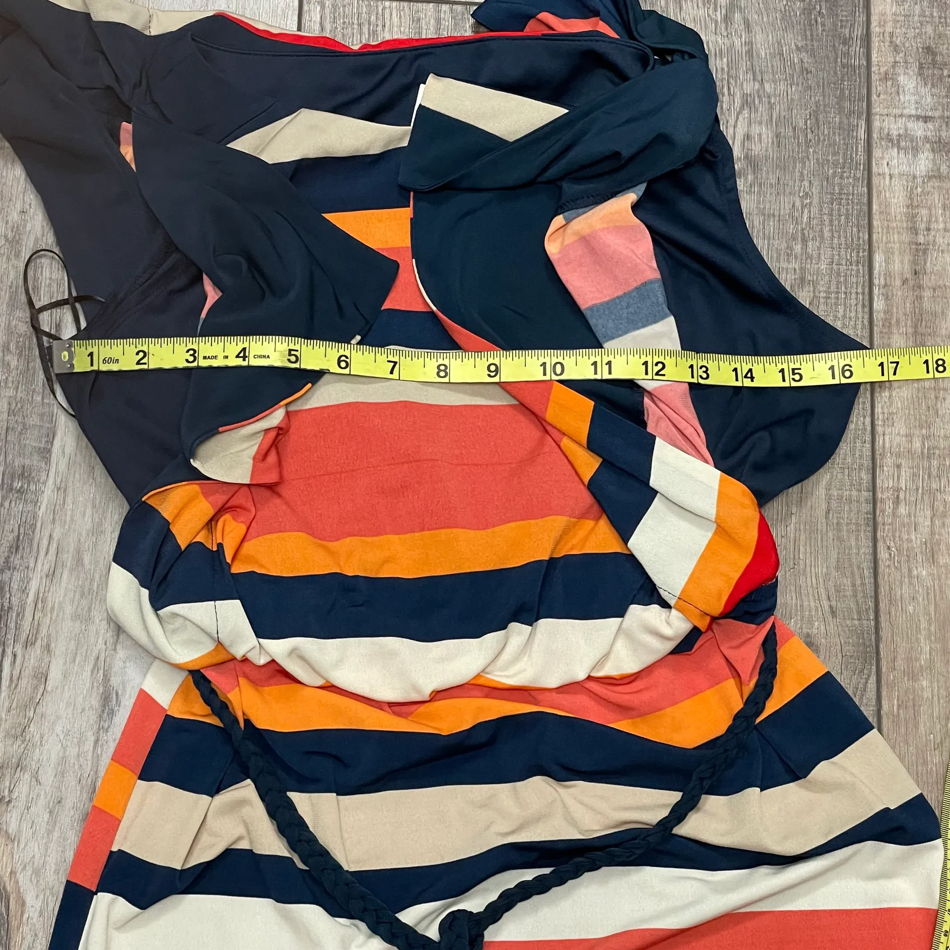 Navy Blue Orange Cream Striped Loose Fitting Mini Dress Size 4 - Image 10