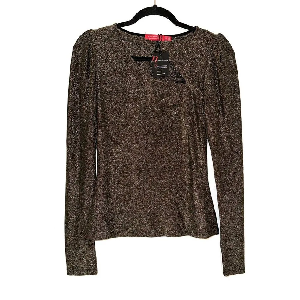 NWT n:Philanthropy Delia Long Sleeve Cut Out Black Gold Top LARGE - Image 3