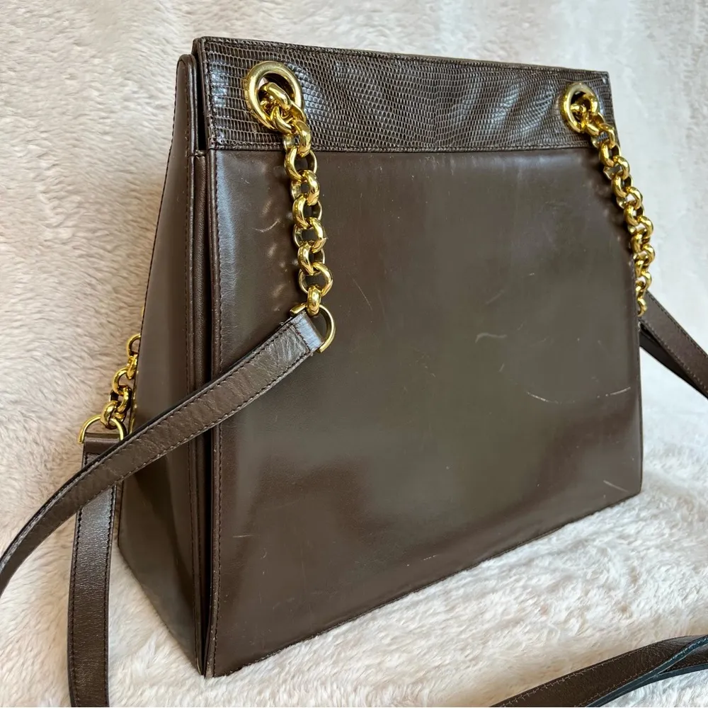 Salvatore Ferragamo Vintage Brown Leather Chain Bag - Image 8