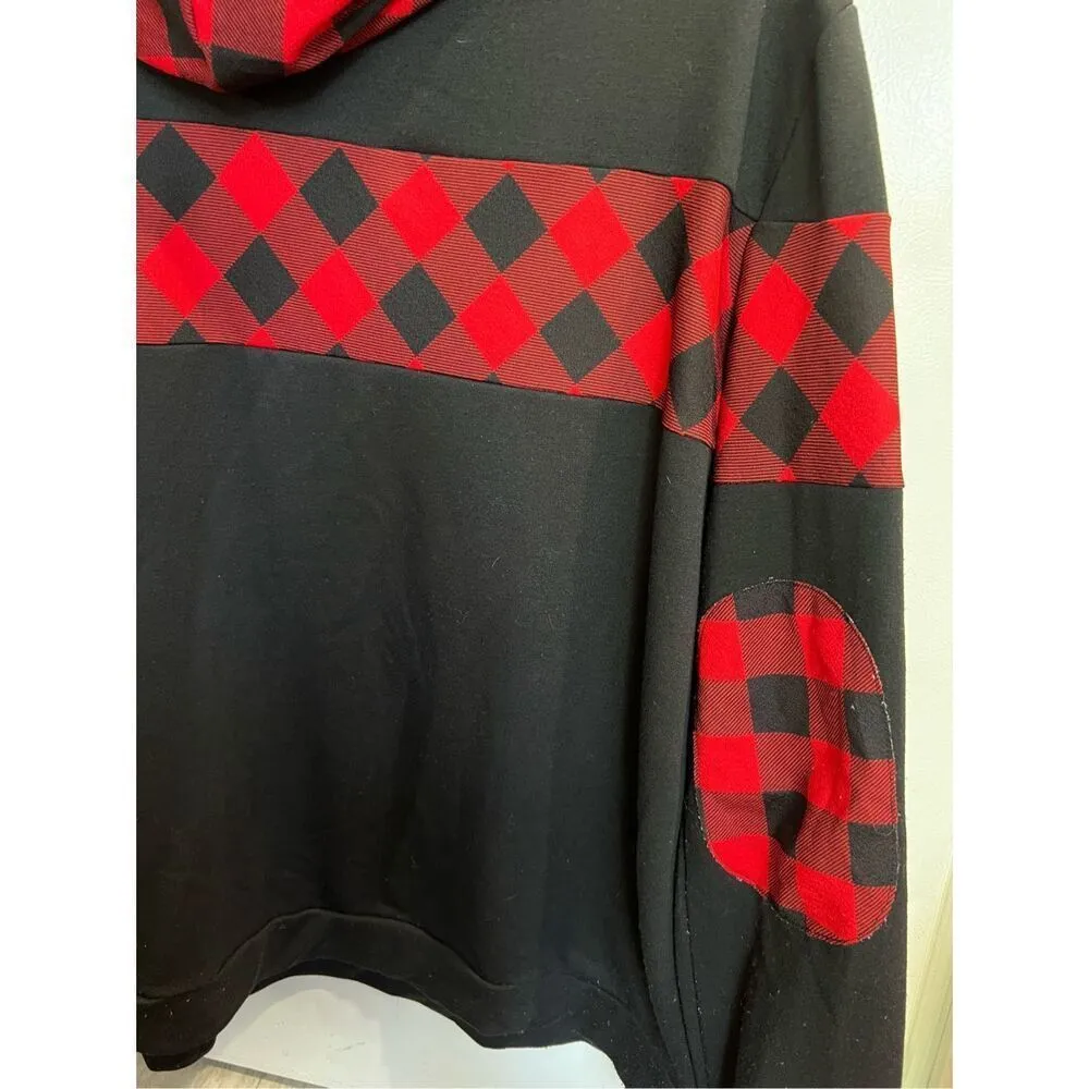 Blooming Jelly Black And Plaid Woman’s Hoodie Size XL - Image 7