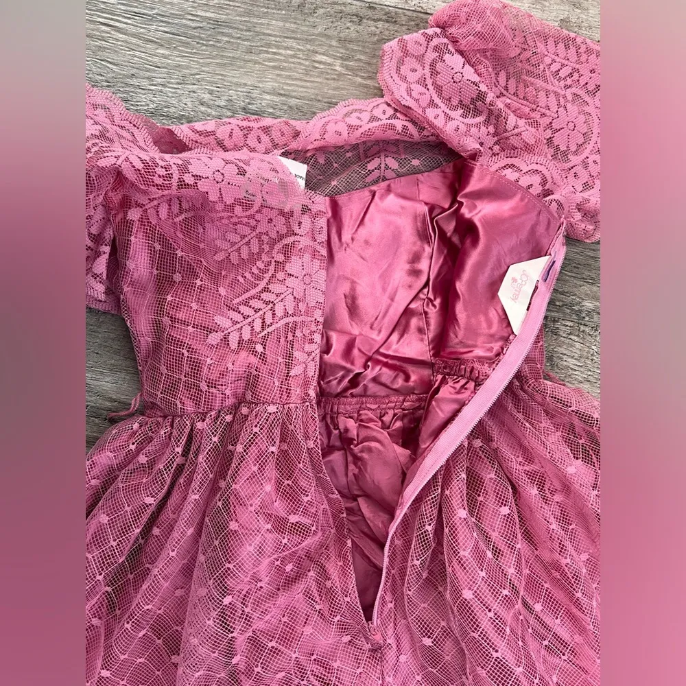 Vintage 80s JC Penney's Formal Dress Pink Mauve Satin Lace Bow Sz 3/4 #203 - Image 13
