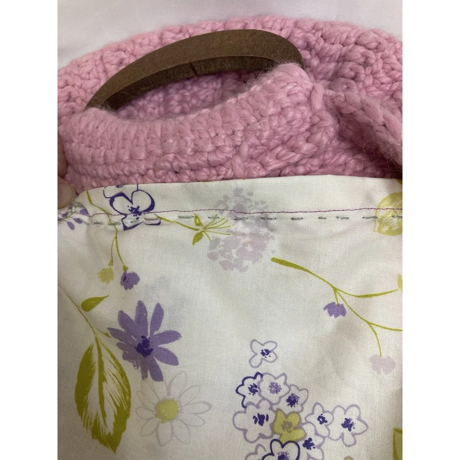 Crocheted Purse Cottage Coquette Pink Barbie Bella Handmade Cloth Floral Liner - Image 6