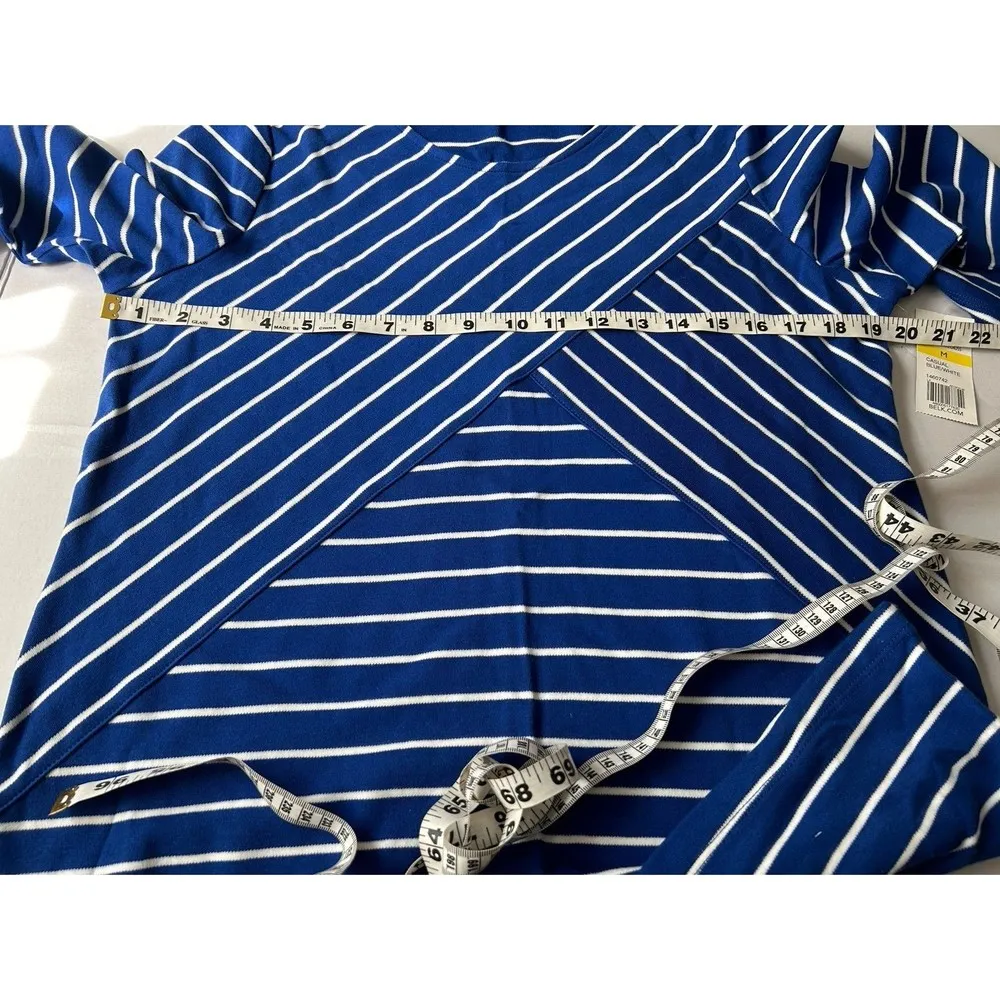 Kim Rogers Womens Knit Top size M Royal Blue White Stripes 3/4 Sleeve - Image 6
