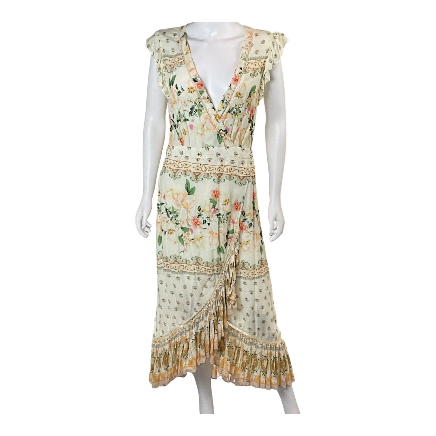 Farm Rio Anthropologie Floral Ruffle Trim Wrap Maxi‎ Dress Bohemian Cottagecore - Image 3