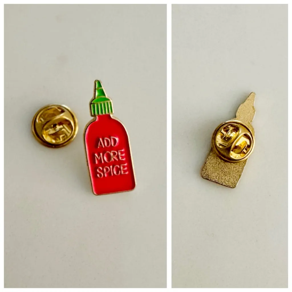 Add More Spice (Sriracha) Metal Novelty Fashion Lapel Pin, Tack (Back) - Image 3