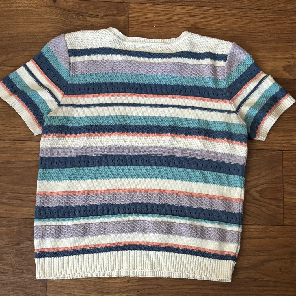 Alfred Dunner Petite Vintage Semi Sheer Striped 80s 90s Sweater Shirt Top Retro - Image 6