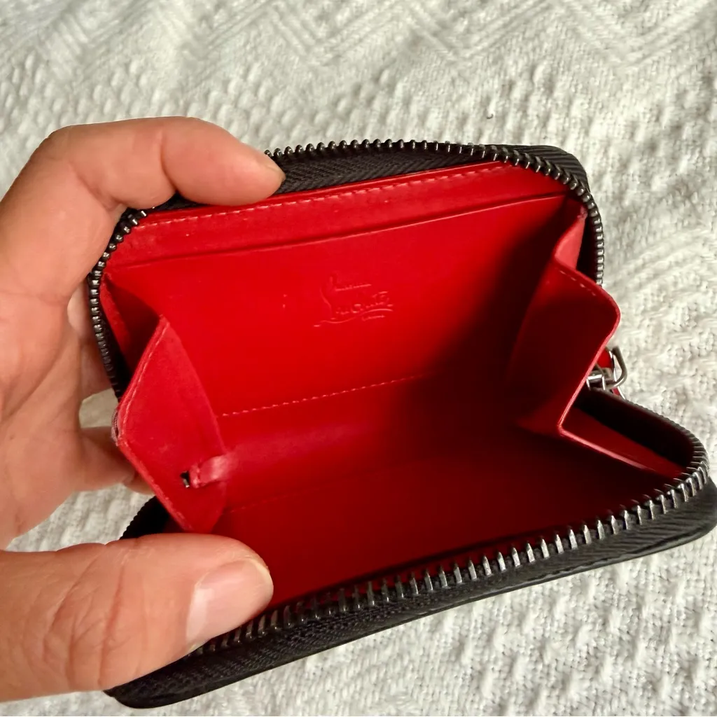 Christian Louboutin Black Spike Leather Panettone Card Holder / Coin Purse, VGUC - Image 5