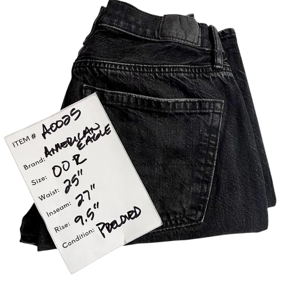 American Eagle 90's BOYFRIEND JEANS 5 Pocket Women's 00 Black Cotton Denim 25x27 - Image 8