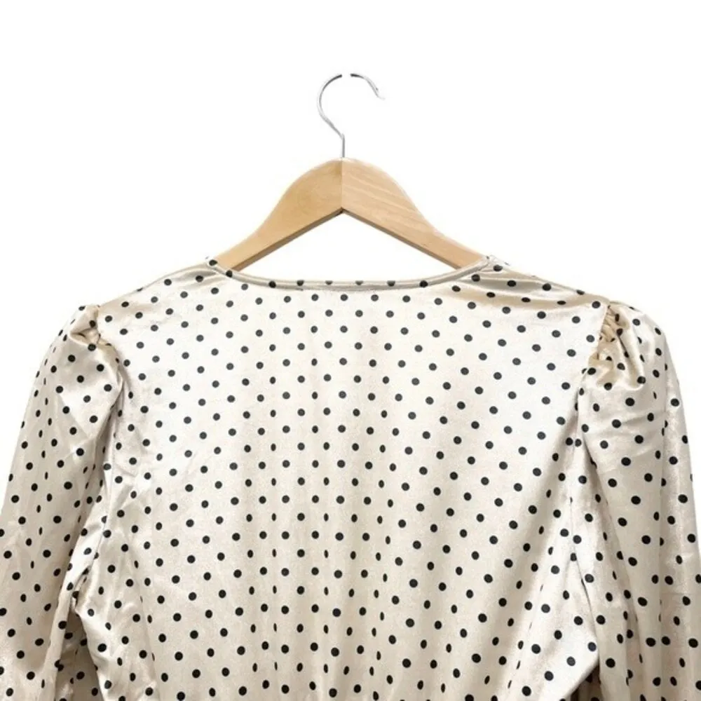 Lulus Top Chic Upgrade Champagne Polka Dot Velvet Smocked Blouse Size Small - Image 8