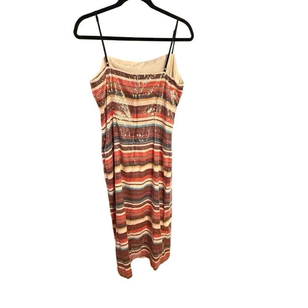 HUTCH Anthropologie Sequined Fall Multicolor Stripe Slip Midi Cocktail Dress Sz - Image 4