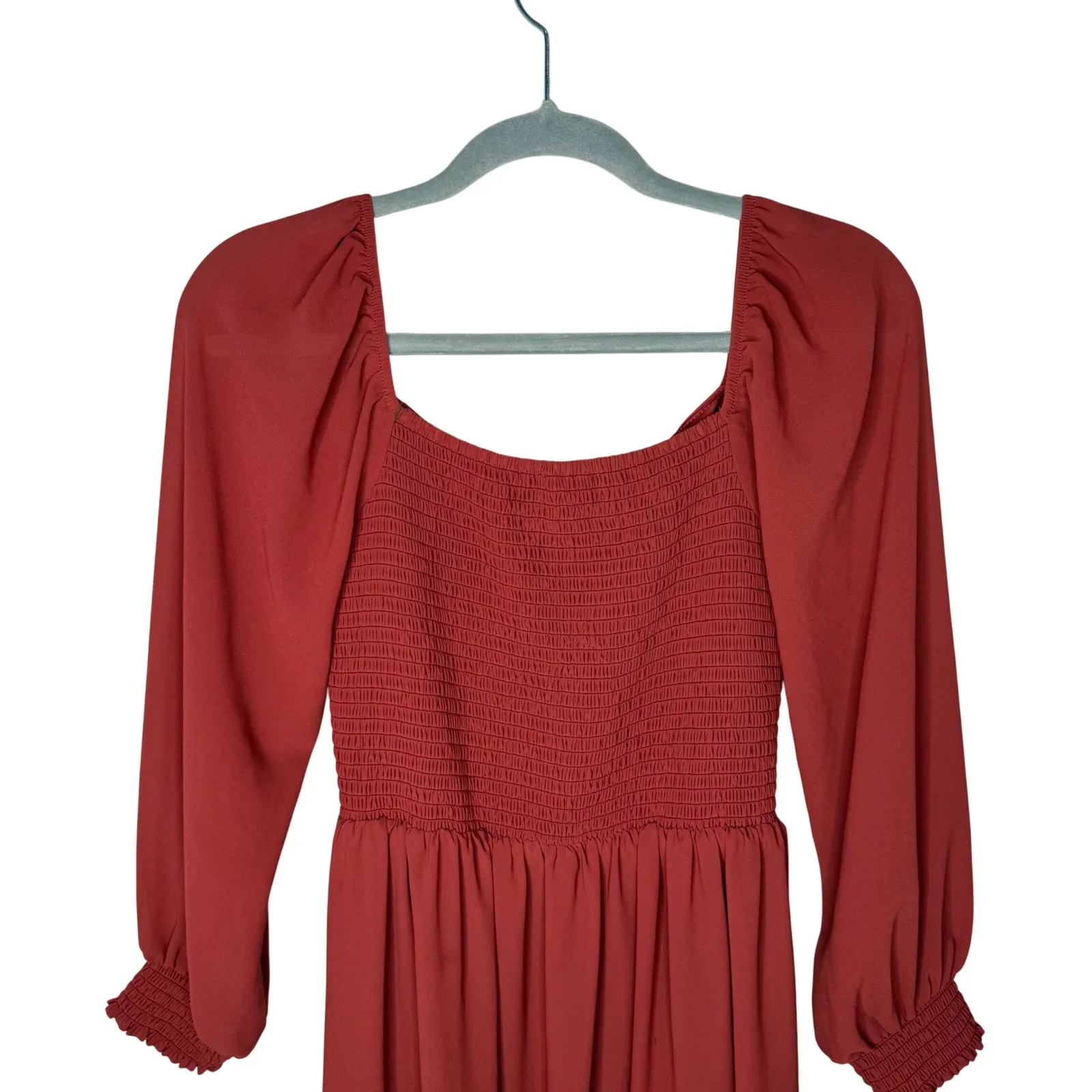 Baltic Born Giselle Rust Square Neck Smocked Bodice Long Sleeve Maxi Dress L - Image 8