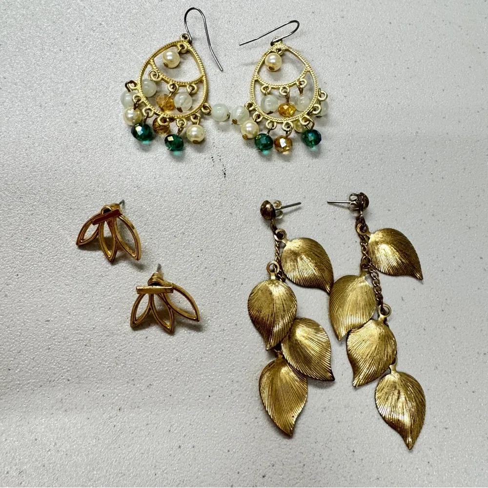 Gold Tone Boho Pierced Earrings Set Of 3 Festival Jewelry - Image 5