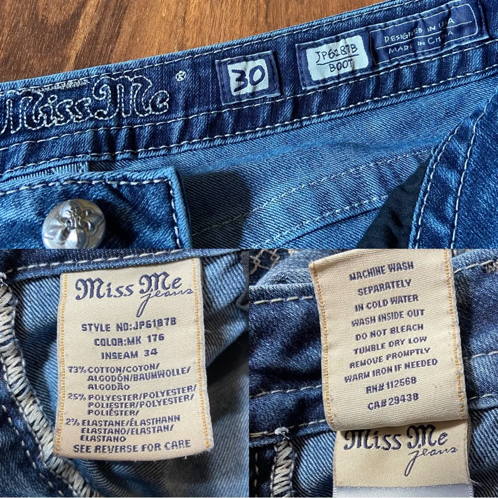 Y2k Miss Me Embellished Angel Wings Cross Pockets Low Rise Boot Cut Jeans - Image 16