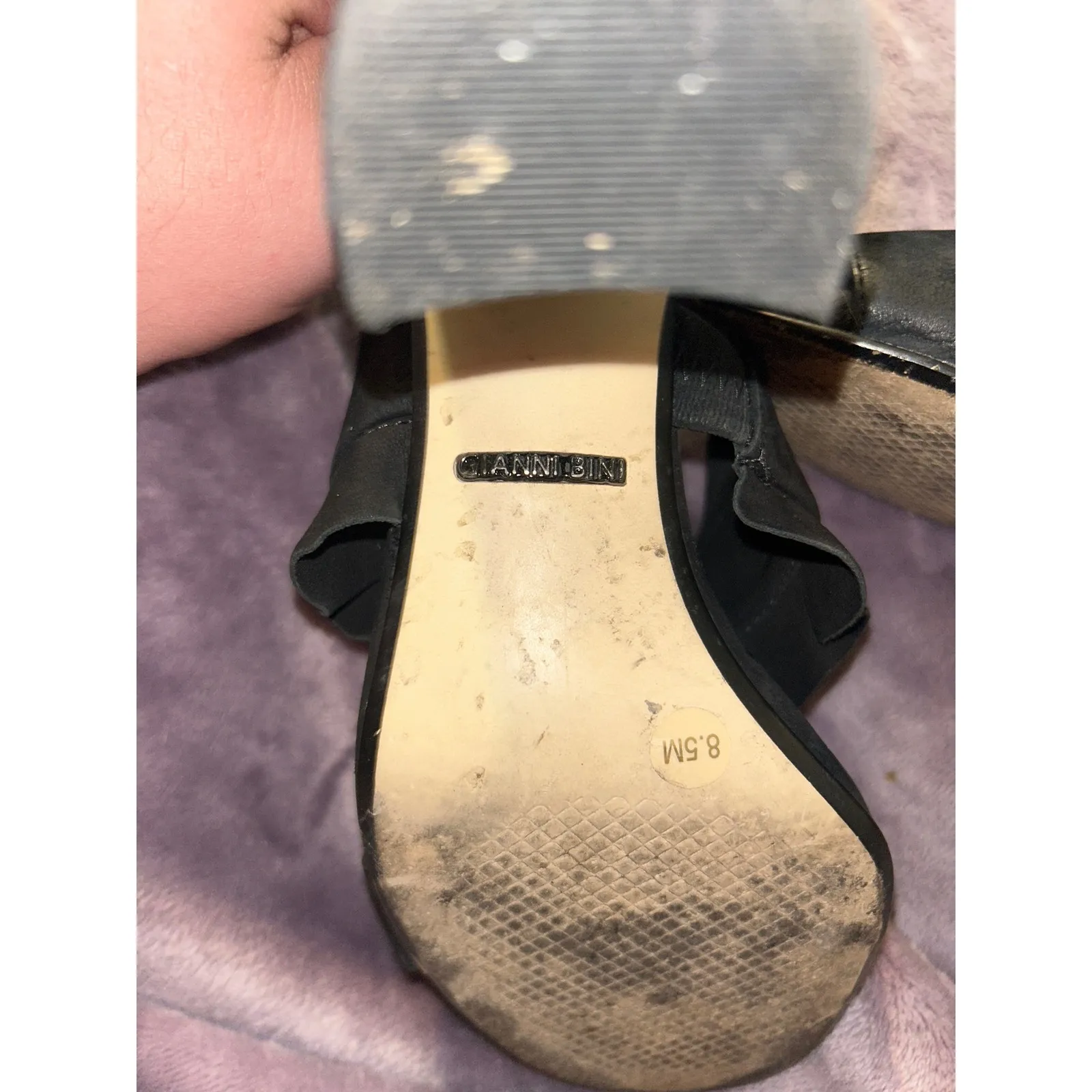 Gianni Bini Black Ruffle Heeled‎ Sandals Ankle Strap Block Heel Women's Size 8.5 - Image 4