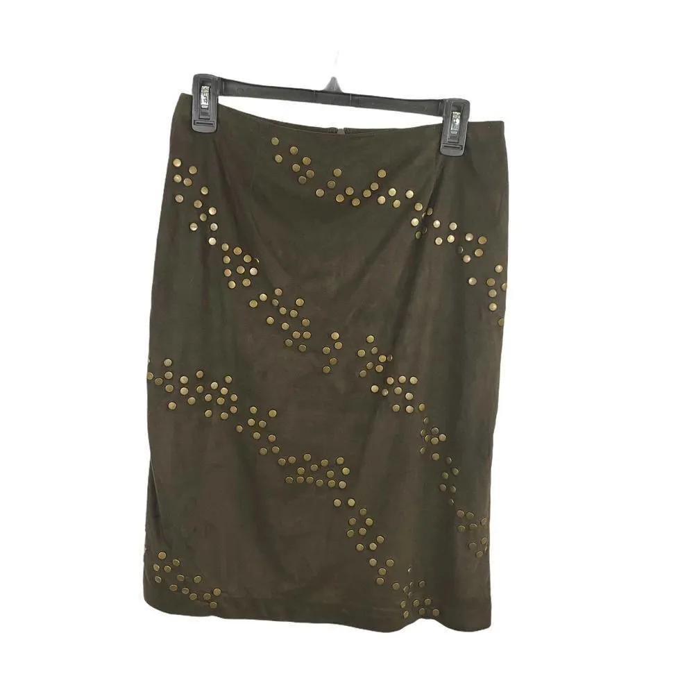 ICE Faux Suede Brown Leather Skirt with Medal Embellishments Size 8 - Image 7