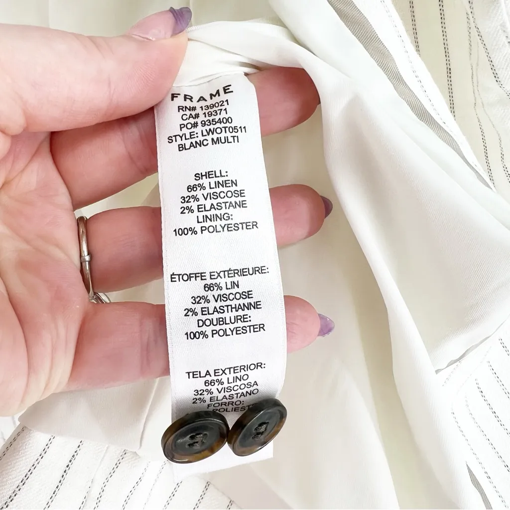 frame denim  Striped Linen Blend Blazer S - Image 6