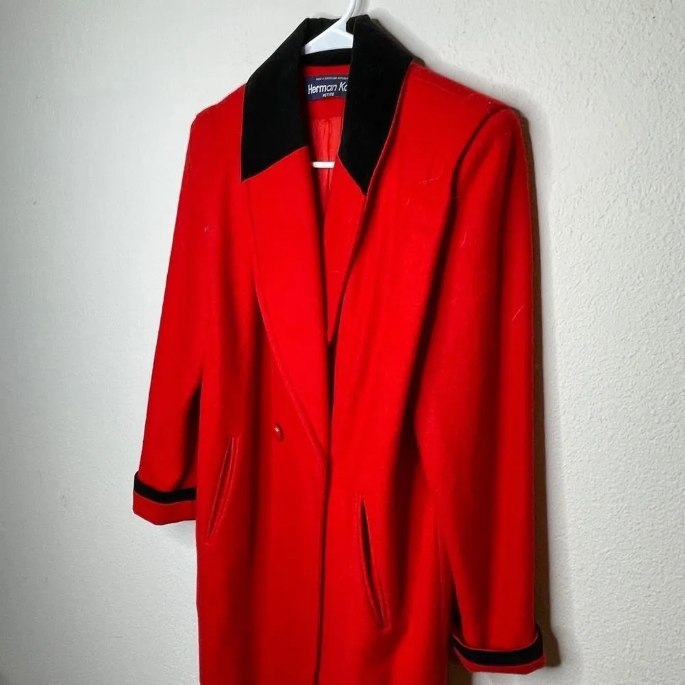 Vintage Herman‎ Kay Petite Wool Blend Coat Red Black Size 4P - Image 6