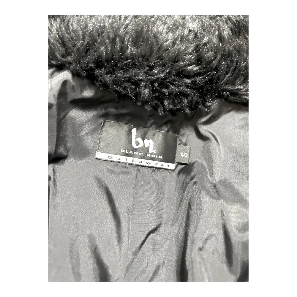 Blanc Noir Black Faux Fur Coat Sz S Super Soft Plush Jacket Thigh Length. - Image 6