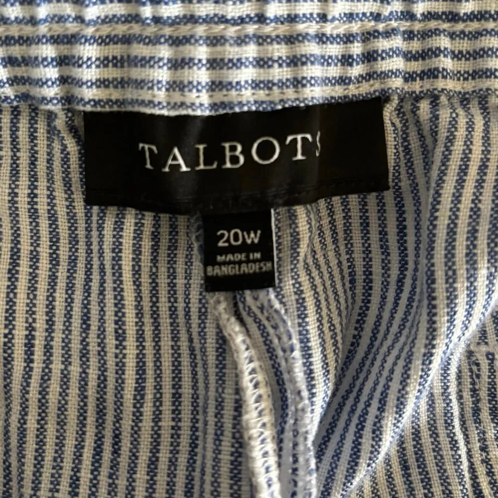 Talbots Plus Size 20W 20 Striped Linen Wide Leg Pants Nautical Pockets Blue - Image 4