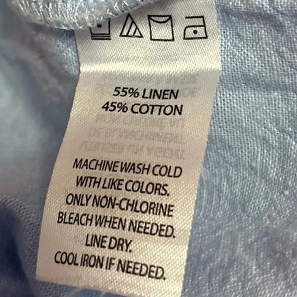 Saks Fifth Avenue Blue Linen High Waist Elastic Waist Pockets Sweat Shorts Sz M - Image 5