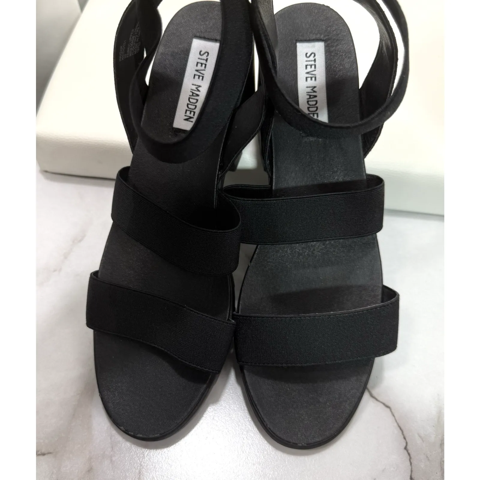 STEVE MADDEN Comfort Black Elastic Fabric Block Heel Sandal Shoes Size 10 - Image 4