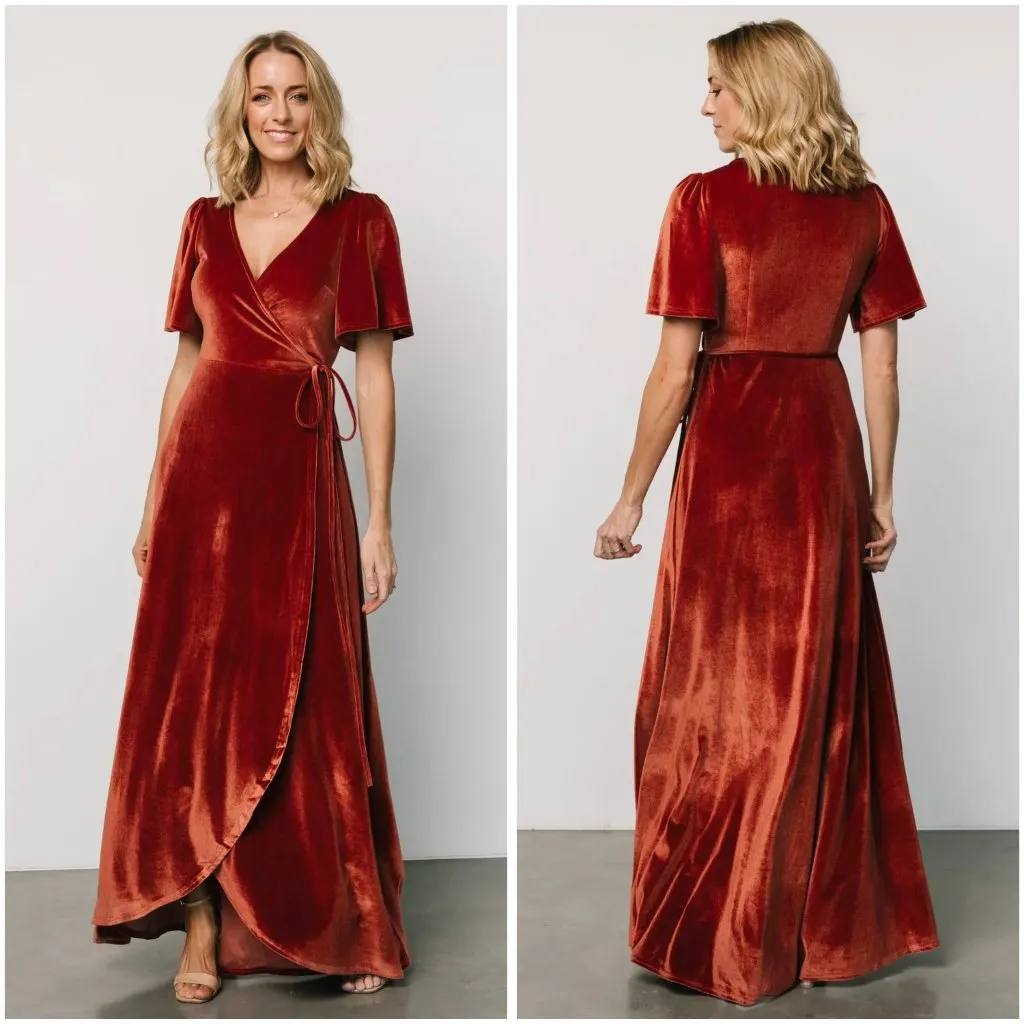 Baltic Born Katelyn Velvet Maxi Wrap Dress in Cinnamon Burnt Orange Size 2X NWOT - Image 2