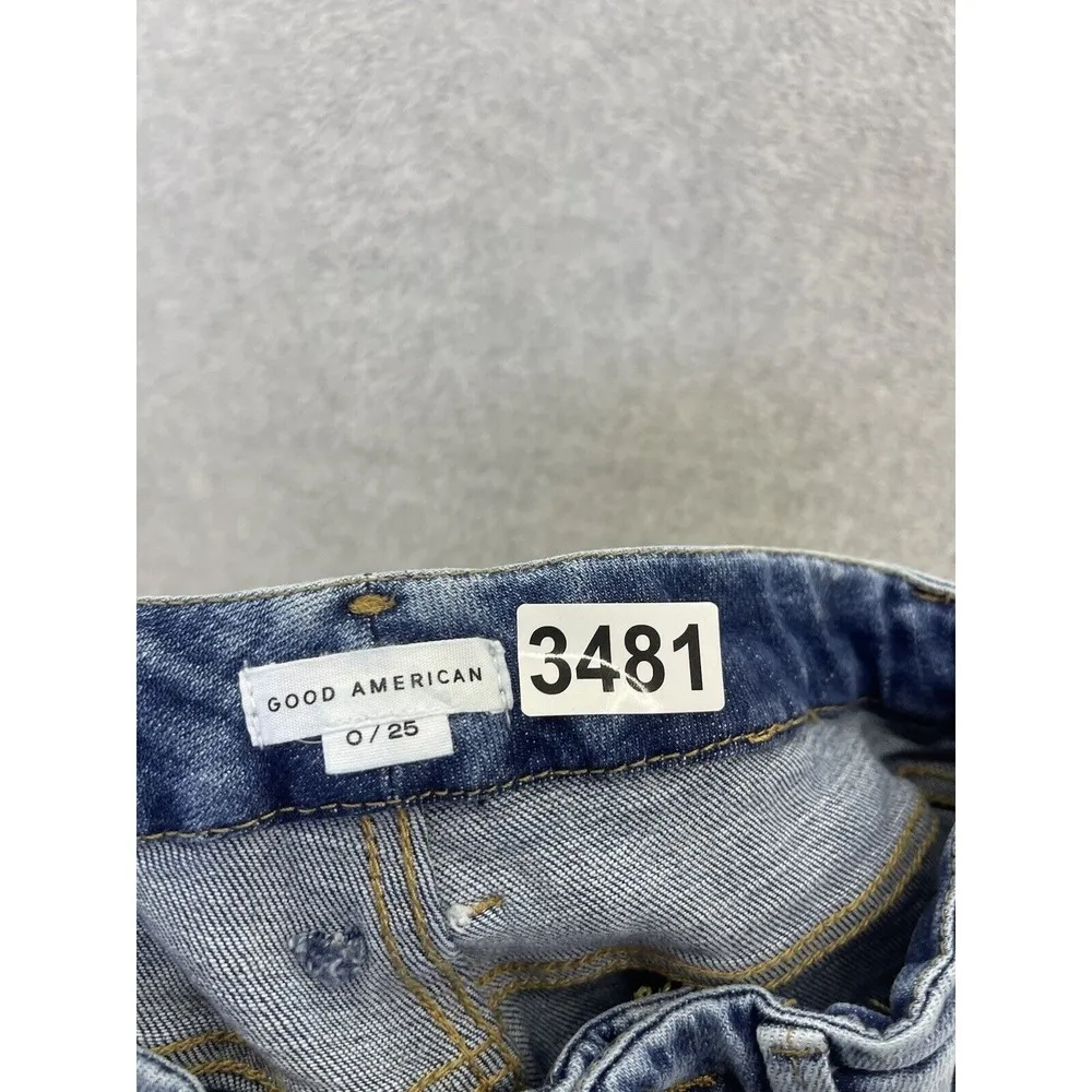 Good American Women's Blue Denim Jeans Distressed Straight Size 0 Cotton - Image 5